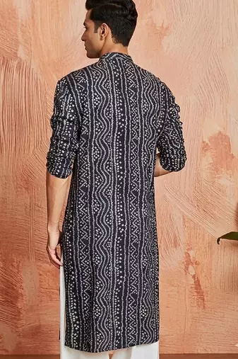 Multi shades men's navt blue rayon kurta full sleeve