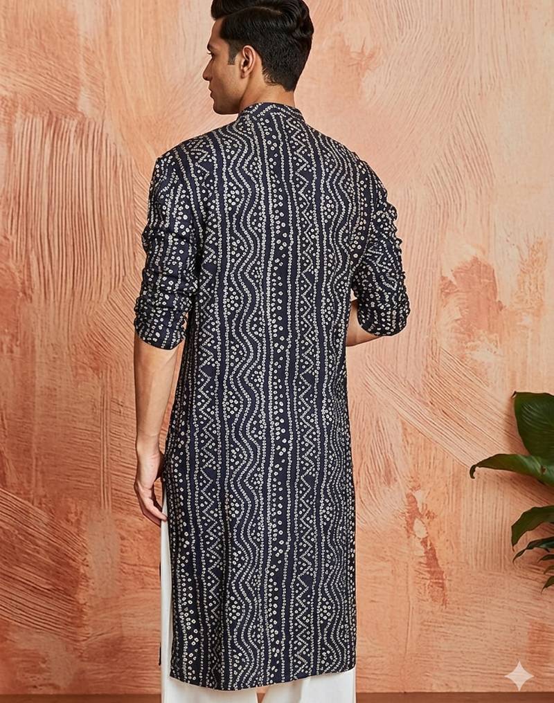 Multi shades men's navt blue rayon kurta full sleeve