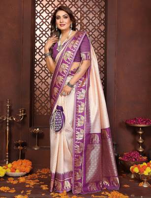 purple banarasi silk jacquard saree for women 5
