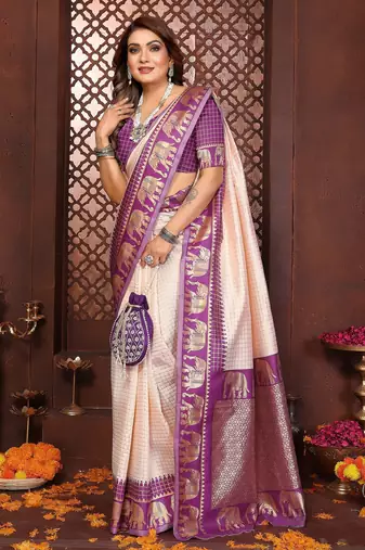 purple banarasi silk jacquard saree for women