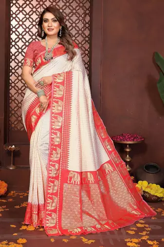 Red banarasi silk jacquard saree for women