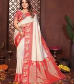 Red banarasi silk jacquard saree for women