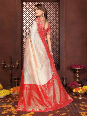 Red banarasi silk jacquard saree for women 3
