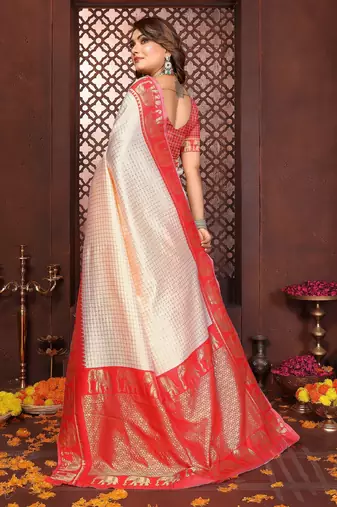 Red banarasi silk jacquard saree for women