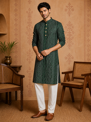 Multi shades men's green rayon kurta full sleeve 5