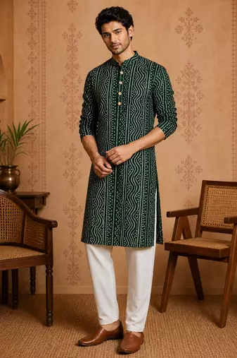 Multi shades men's green rayon kurta full sleeve