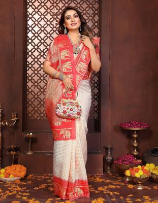Red banarasi silk jacquard saree for women 5