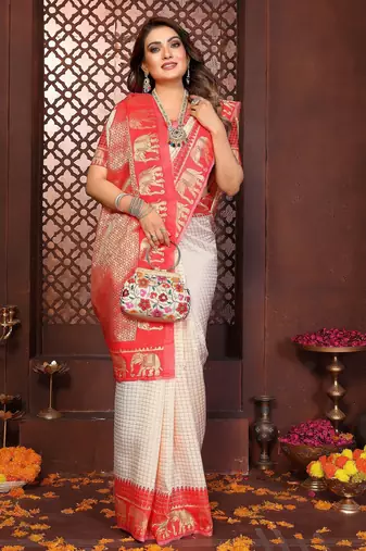 Red banarasi silk jacquard saree for women