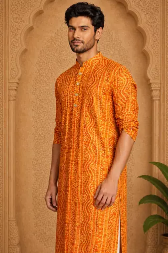 Multi shades men's mustrad rayon kurta full sleeve