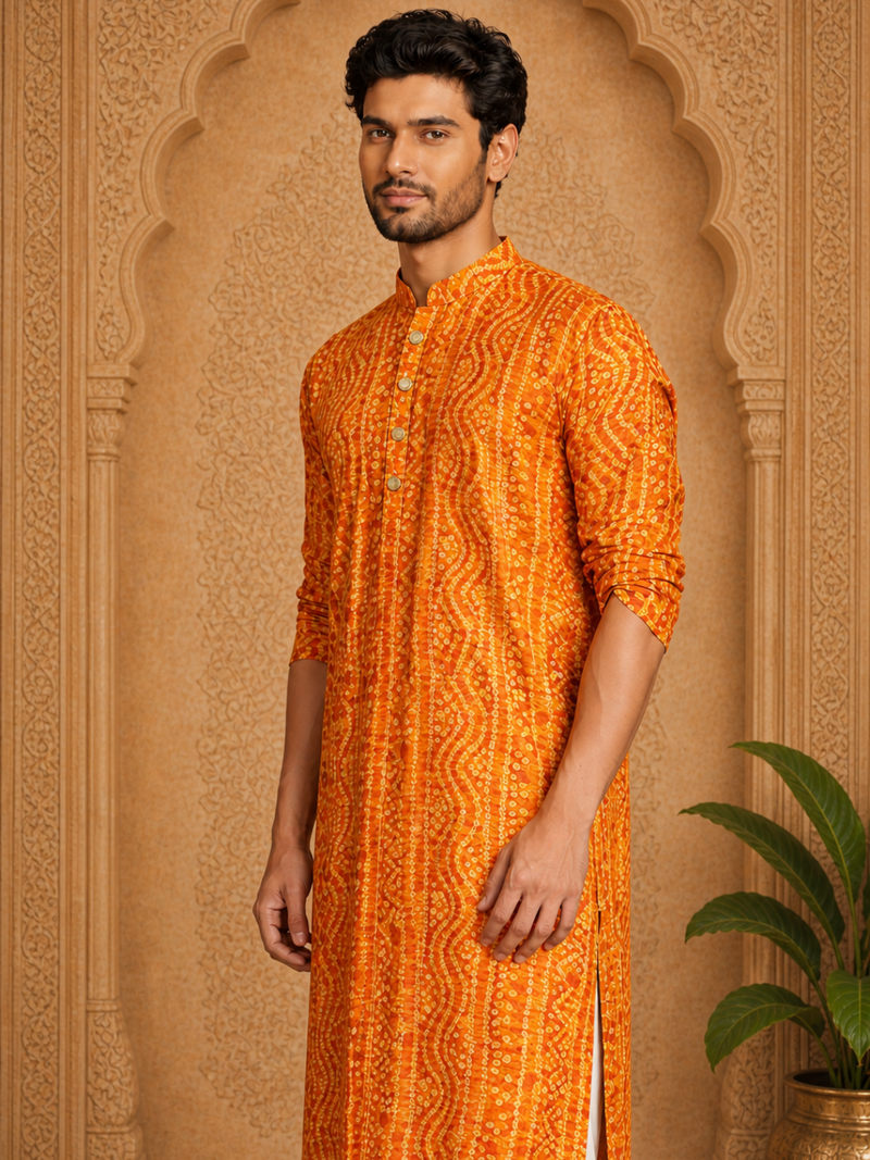 Multi shades men's mustrad rayon kurta full sleeve