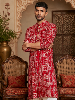 Multi shades men's red rayon kurta  full sleeve 5