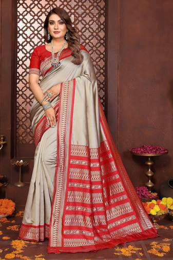 Beige banarasi silk jacquard saree for women