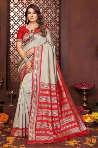 Beige banarasi silk jacquard saree for women