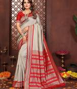 Beige banarasi silk jacquard saree for women