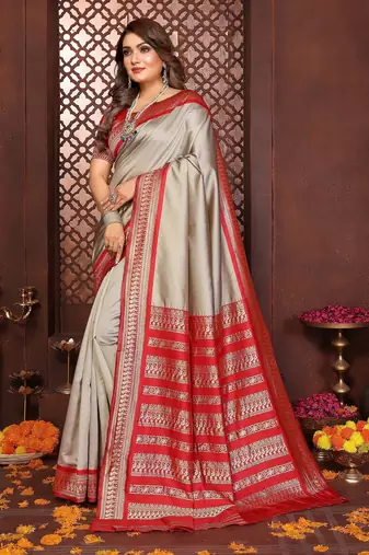 Beige banarasi silk jacquard saree for women