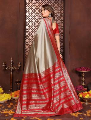Beige banarasi silk jacquard saree for women 3