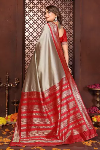 Beige banarasi silk jacquard saree for women