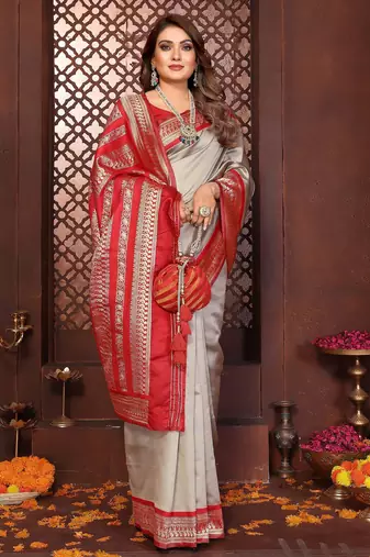 Beige banarasi silk jacquard saree for women