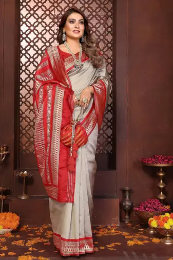 Beige banarasi silk jacquard saree for women
