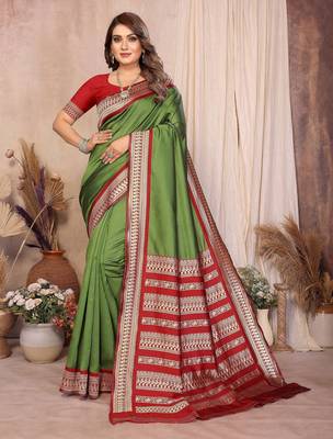 Green banarasi silk jacquard saree for women 1