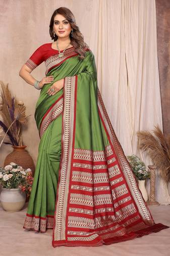 Green banarasi silk jacquard saree for women