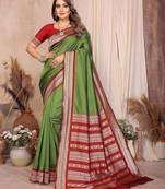 Green banarasi silk jacquard saree for women