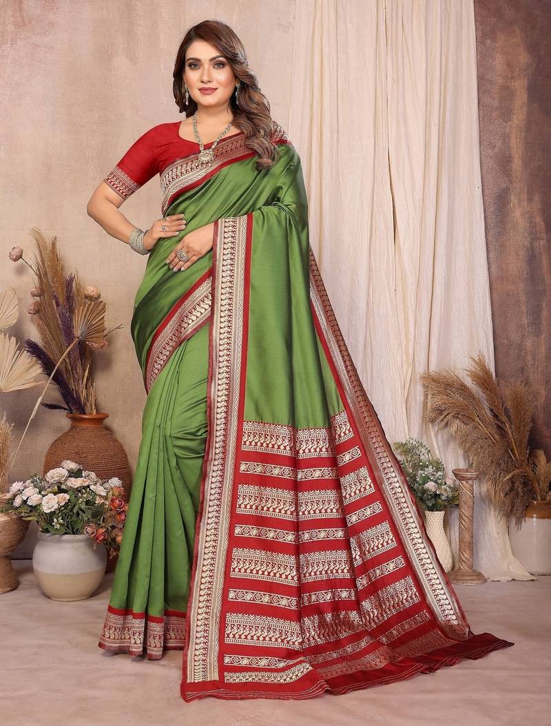 Green banarasi silk jacquard saree for women