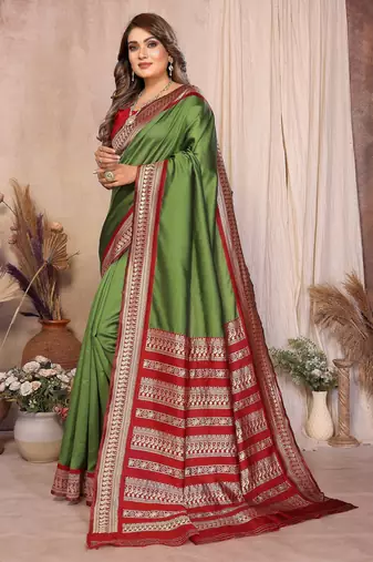 Green banarasi silk jacquard saree for women