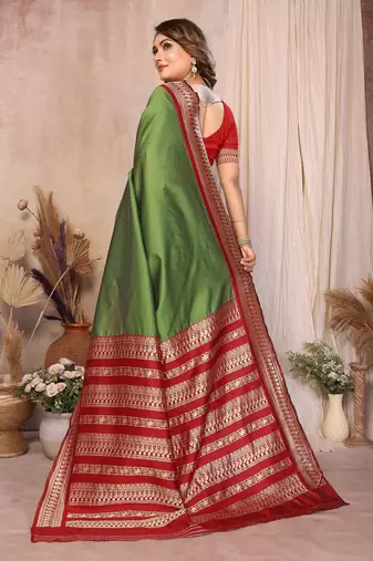 Green banarasi silk jacquard saree for women