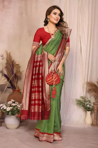 Green banarasi silk jacquard saree for women