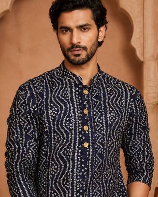 Multi shades men's navt blue rayon kurta full sleeve 5