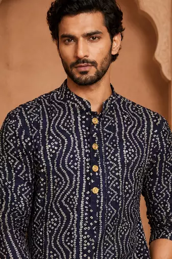 Multi shades men's navt blue rayon kurta full sleeve