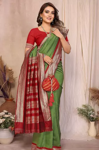 Green banarasi silk jacquard saree for women