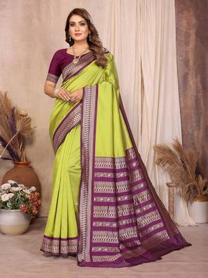 Olive banarasi silk jacquard saree for women 1
