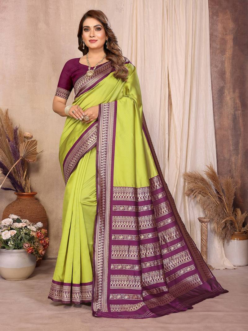 Olive banarasi silk jacquard saree for women