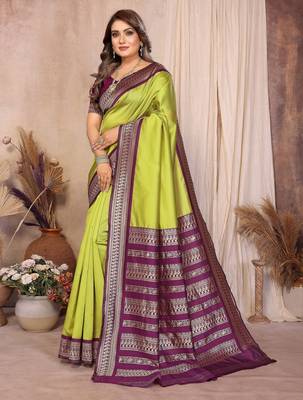 Olive banarasi silk jacquard saree for women 2