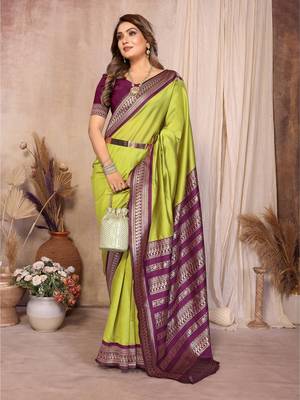 Olive banarasi silk jacquard saree for women 4