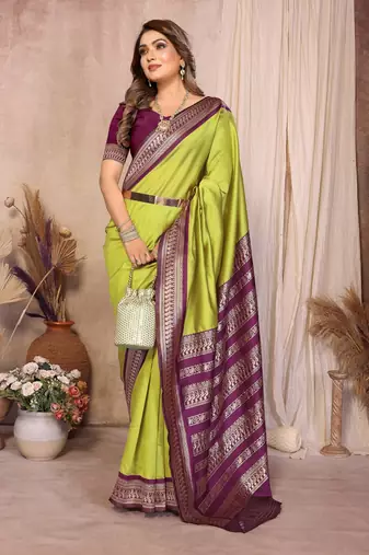 Olive banarasi silk jacquard saree for women