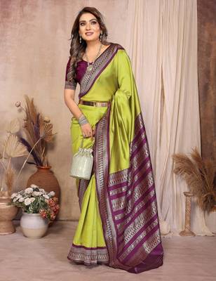 Olive banarasi silk jacquard saree for women 5