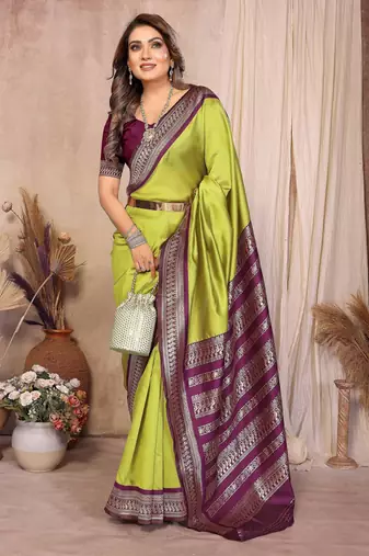 Olive banarasi silk jacquard saree for women