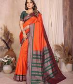 Orange banarasi silk jacquard saree for women