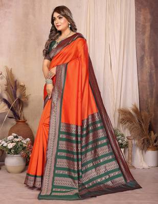 Orange banarasi silk jacquard saree for women 2