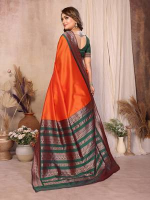 Orange banarasi silk jacquard saree for women 3