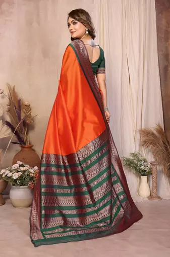 Orange banarasi silk jacquard saree for women