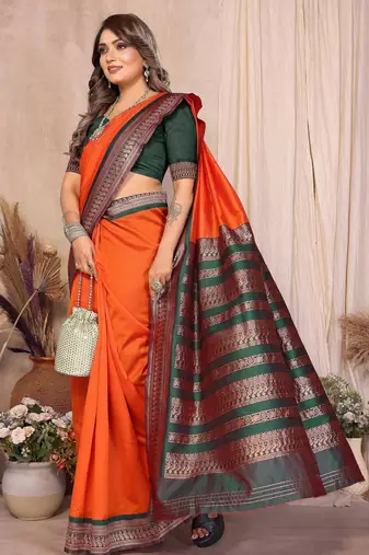 Orange banarasi silk jacquard saree for women