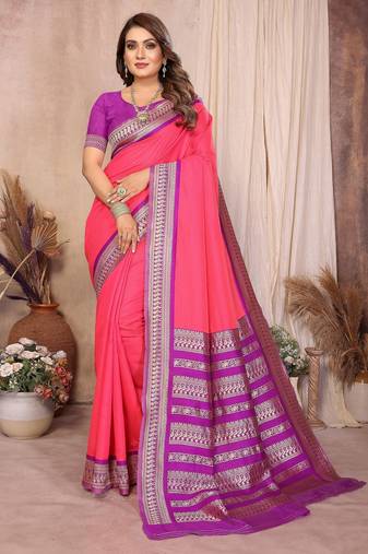 Pink banarasi silk jacquard saree for women