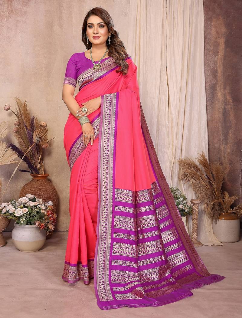 Pink banarasi silk jacquard saree for women