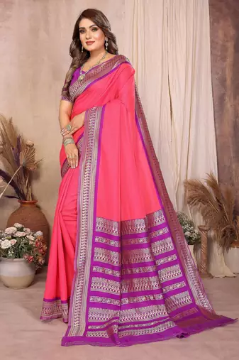 Pink banarasi silk jacquard saree for women