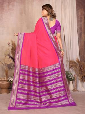Pink banarasi silk jacquard saree for women 3