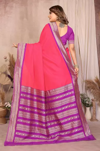 Pink banarasi silk jacquard saree for women